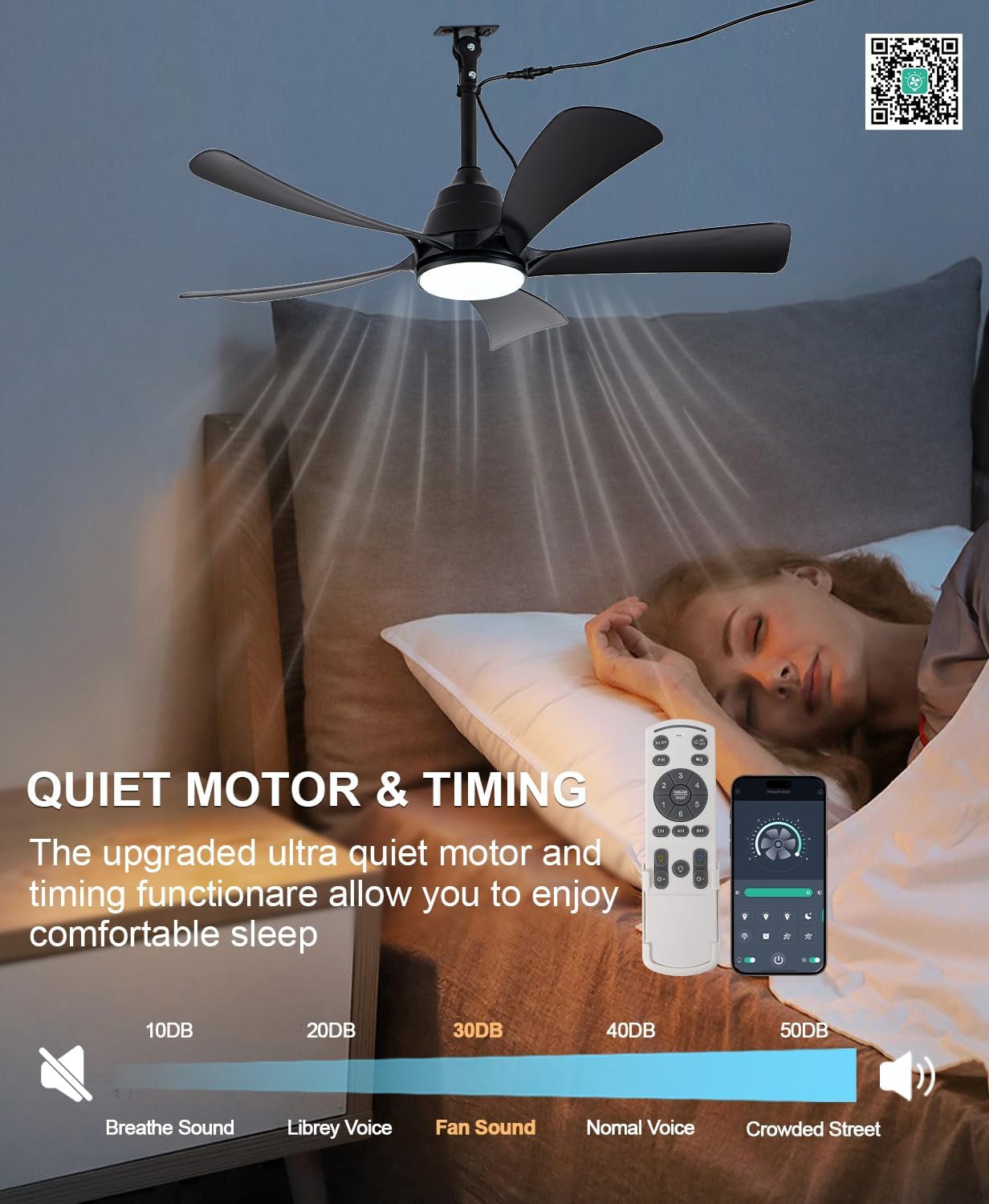 42' Outdoor Waterproof Ceiling Fan with 3 Color LED Light,App/Remote Control,Quiet DC Motor,Plug-in Cord Hook Installation,IP65 Gazebo Ceiling Fan with Light for Patios,Pergola,Canopy