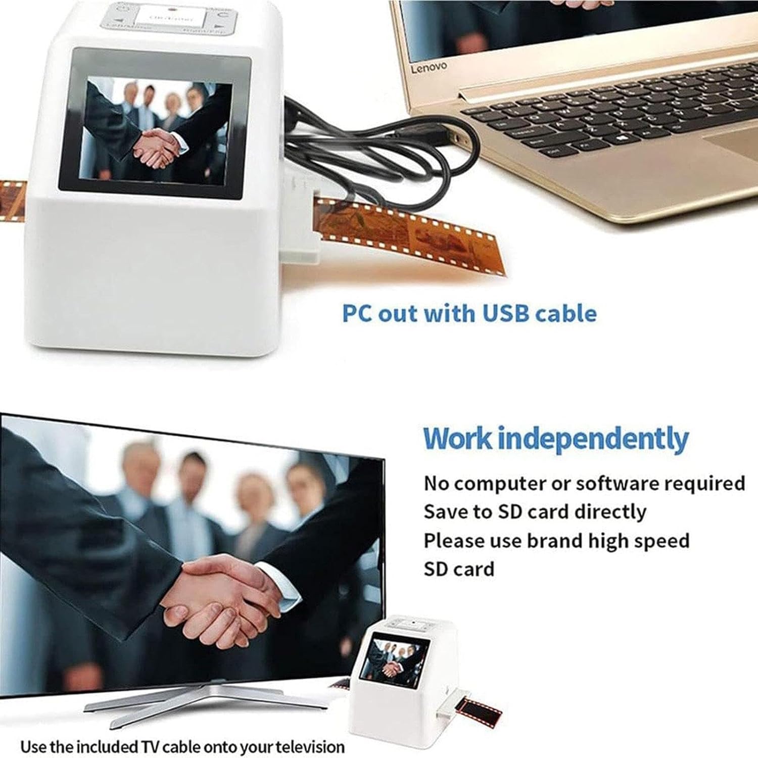 High Resolution Film Slide Scanner 22mp to Convert 135/126/110/Film, Slides, Negatives to JPEG, USB/SD Digital Film Converter
