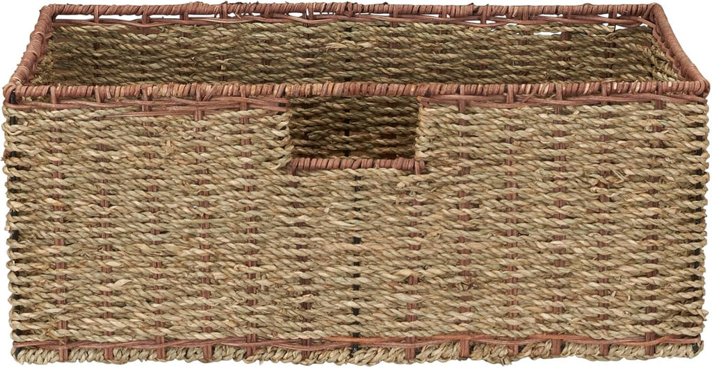 Household Essentials 5 Drawer Seagrass Wicker Storage Tower with Handwoven Rattan Design and Strong Metal Frame, Natural Rustic Modern Finish