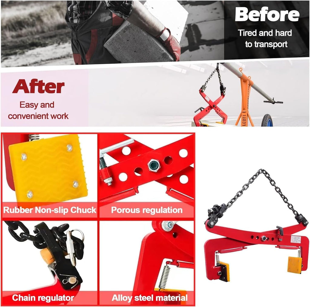 Heavy Duty Stone Lifting Clamps with Rubber Mats - 2 Pairs, Scissor Style Slab Lifters for Granite, Timber, Steel, Glass Handling in Road Construction - 1' Opening Size