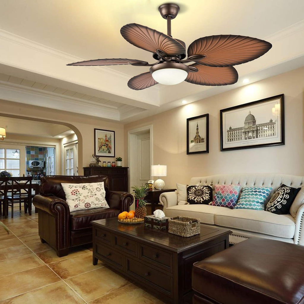 LOYALHEARTDY Outdoor Paddle Fan for Outdoor 52-Inch Tropical Ceiling Fan with LED Light Kit Remote Control,3 Speed & 3 Lighting Colors & Smart Timing, Indoor/Outdoor Quiet Palm Ceiling Fan Lights