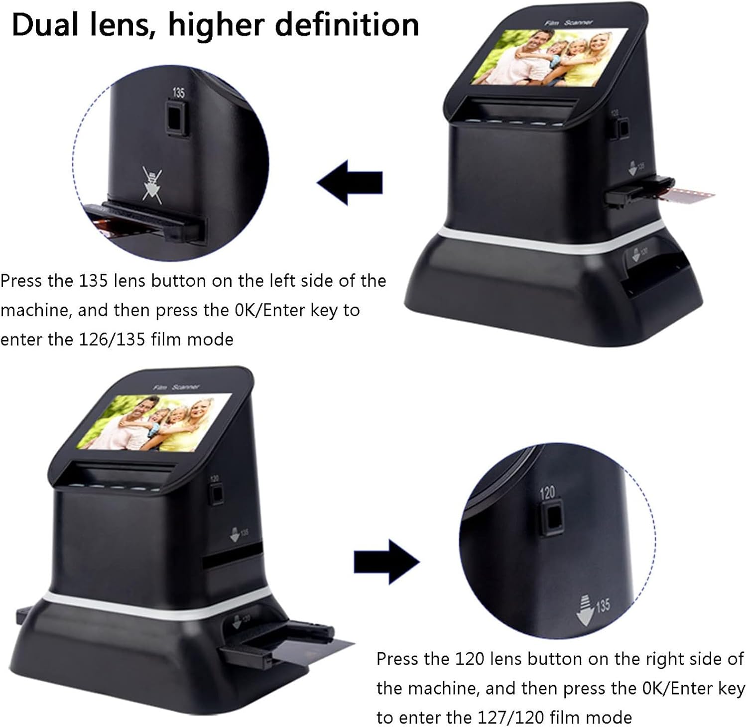 Film And Slide Scanner 1080p Digital Film Converter, Convert 35mm, 135,126,127 Negative & Slides To Digital Jpeg, Supports Image Preview, Playback, And Editing Functions