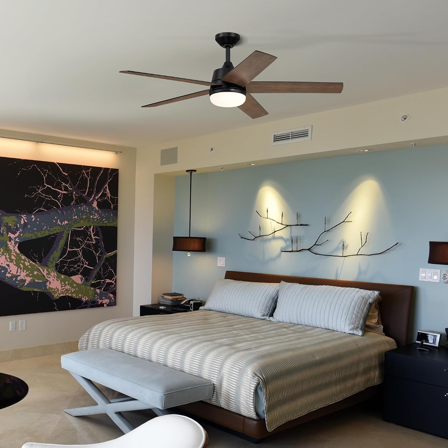 DESIGNERS FOUNTAIN Astrea Smart Ceiling Fan with Lights, 52 Inch LED Light Indoor Outdoor 5-Blade Fan, Remote Control, RGB, Matte Black, FS-ATR52RGB-MB