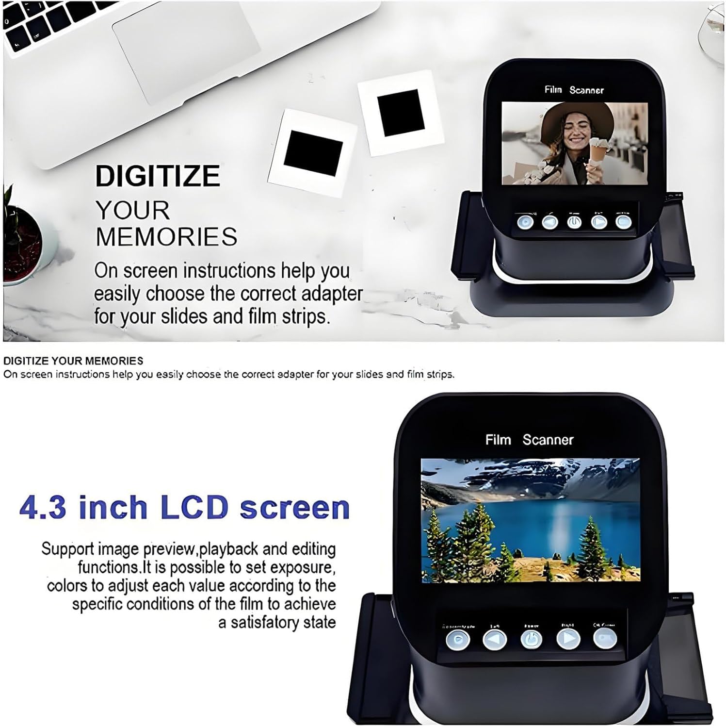 Negative Scanner, Slide Viewer, Professional 22 Mega Pixels Film Scanner Digitizes 135, 120, 126, 127 Slides & Negatives, Image Preview Editing, No Computer Required