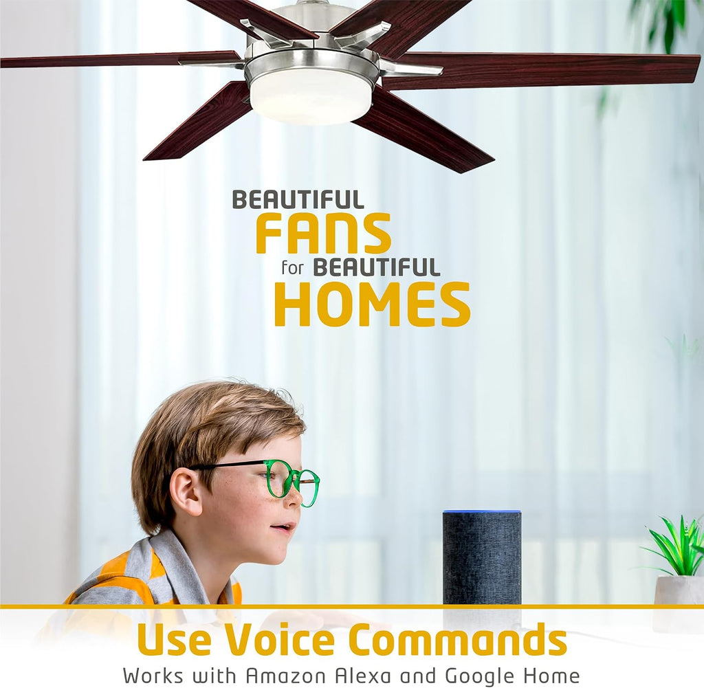 Ciata 60-inch Ceiling Fans with Lights – Smart Ceiling Fan for Bedroom/Living Room – Advanced Ceiling Fan with Remote Compatible with Alexa/Google Home – Wi-Fi Fans for Home – Brushed Nickel Finish