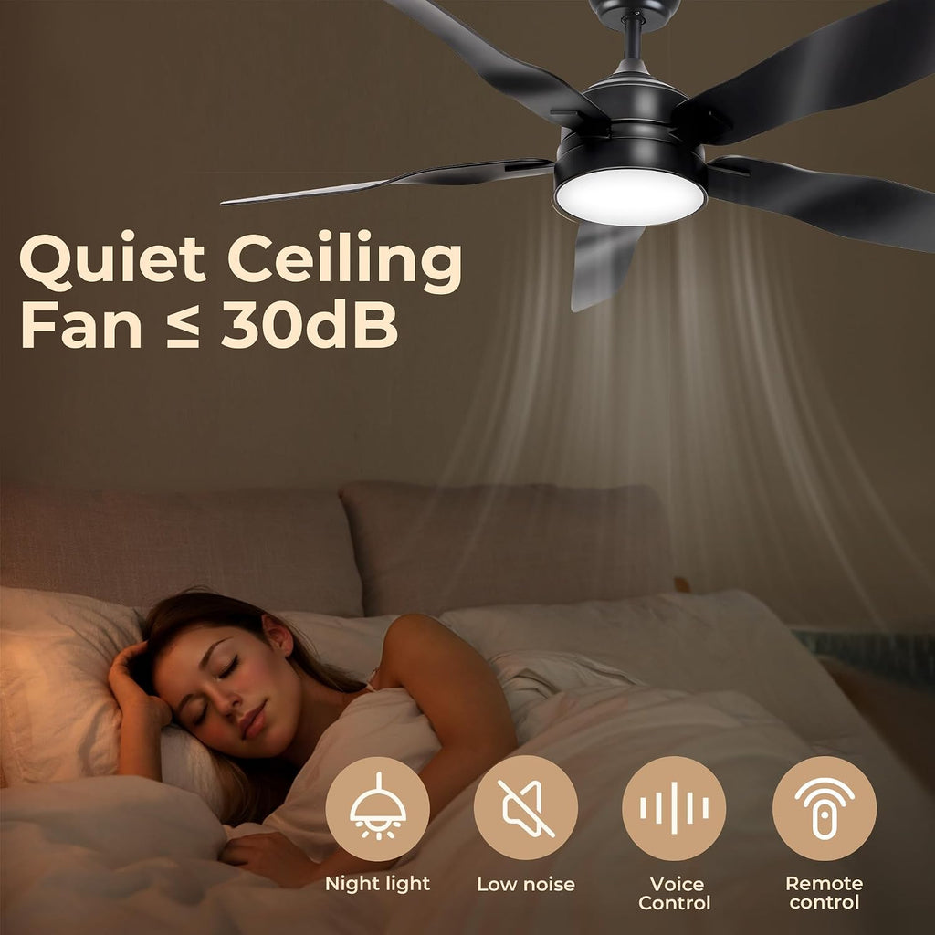 LAC D' LIGHTINGS Ceiling Fans with Lights, 52 Inch Black Ceiling Fan with Light and Remote 3 Color 6 Speed Adjustable, Noiseless DC Motor, Outdoor Fan for Indoor Outdoor Patio Farmhouse Bedroom