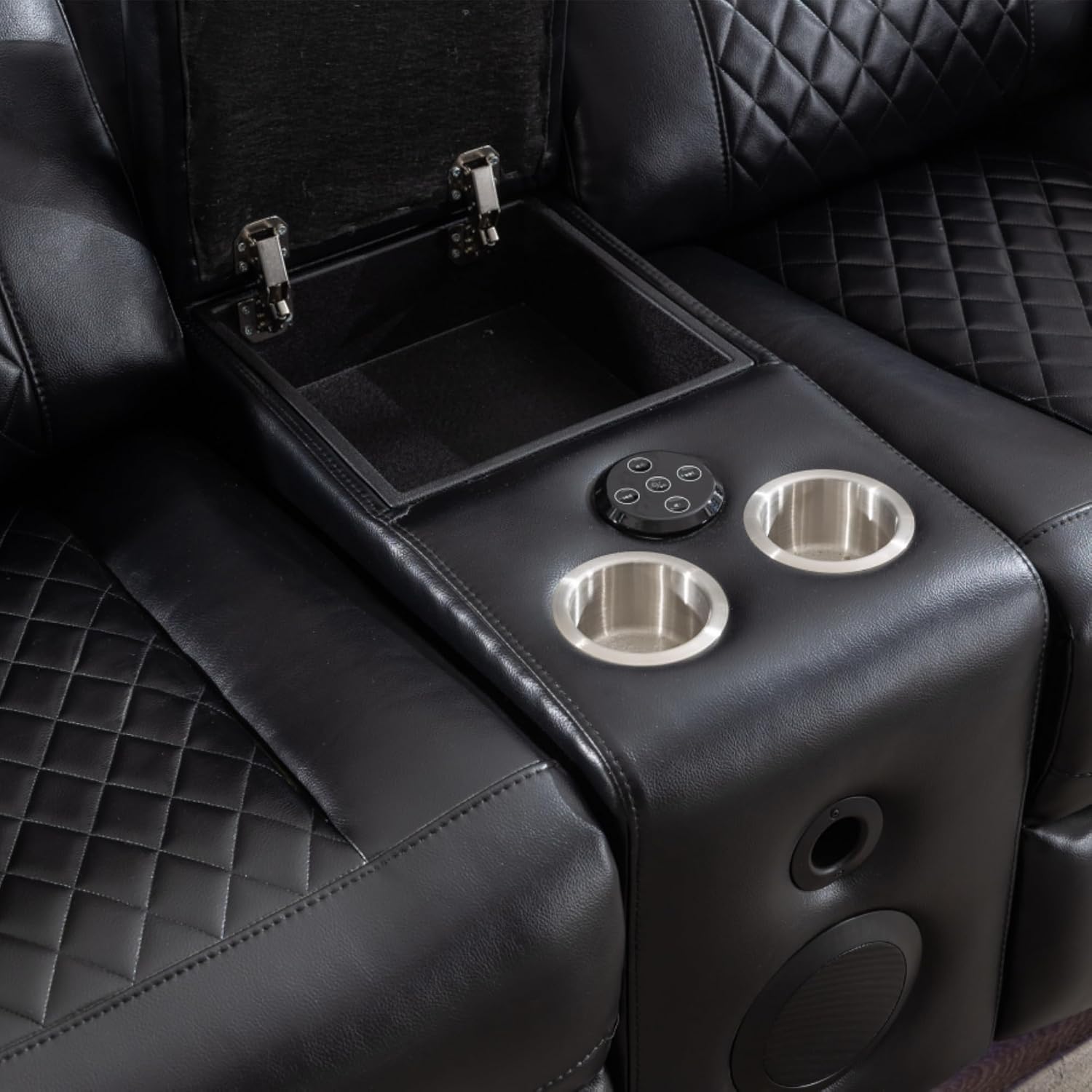 KEIKI Power Reclining Sofa Set with 1 Oversized Technical Leather Loveseat Sofa, Electric Control 2 Seat Couch Set with Cup Holder, Storage Armrest for Living Room, Black
