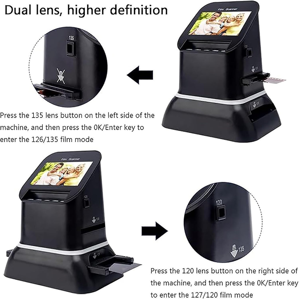 Digital Film Scanner, with 4.3'' LCD Screen, Converts 35mm, 135, 126, 127 Films/Slides/Negatives to JPEG Digital Photos, Supports Image Preview, Playback, and Editing Functions