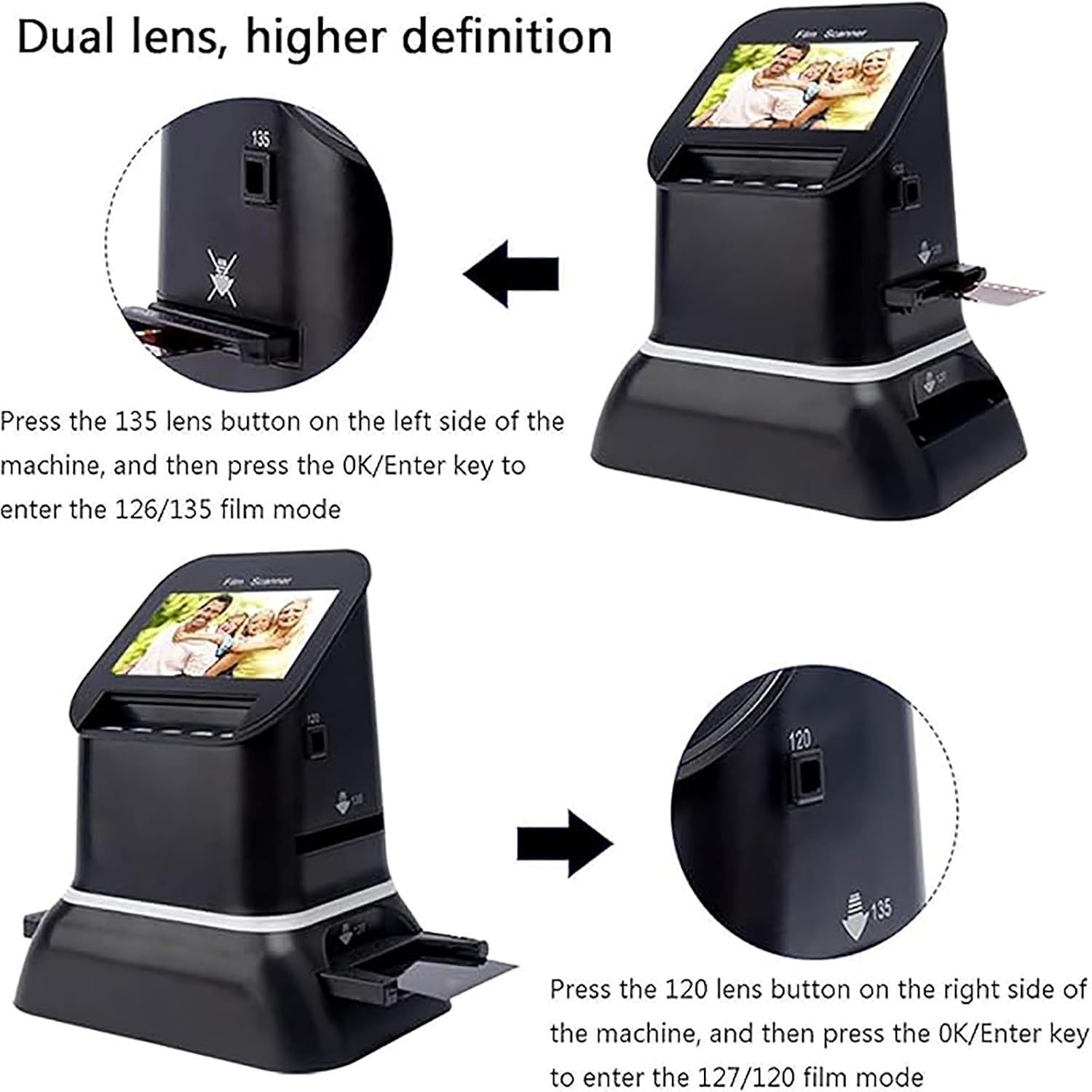 Digital Film Scanner, with 4.3'' LCD Screen, Converts 35mm, 135, 126, 127 Films/Slides/Negatives to JPEG Digital Photos, Supports Image Preview, Playback, and Editing Functions