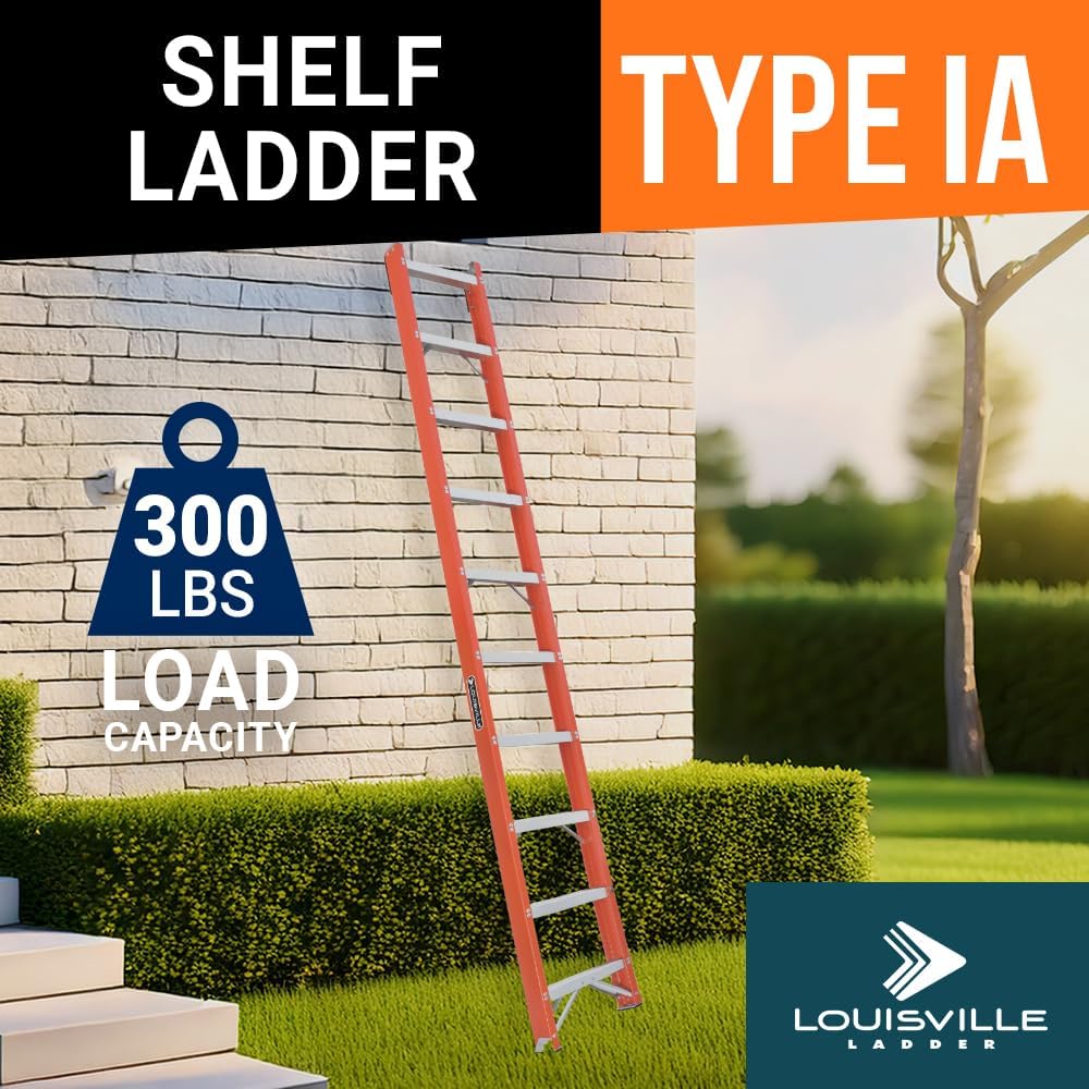 Louisville Ladder FH1008 Fiberglass Shelf Ladder, 8 Feet, 300 Pound Duty Rating