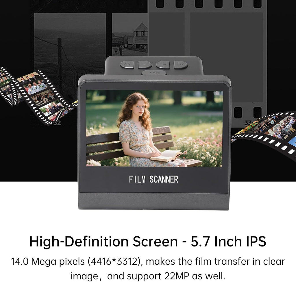 Yoidesu Digital Film Scanner 5' Screen, Negative Film and Slide Digitzer, Convert Color & B & W Negatives & 35mm, 126mm, 110 mm Film to 22MP JPEGs with 16GB SD Card & Card Reader