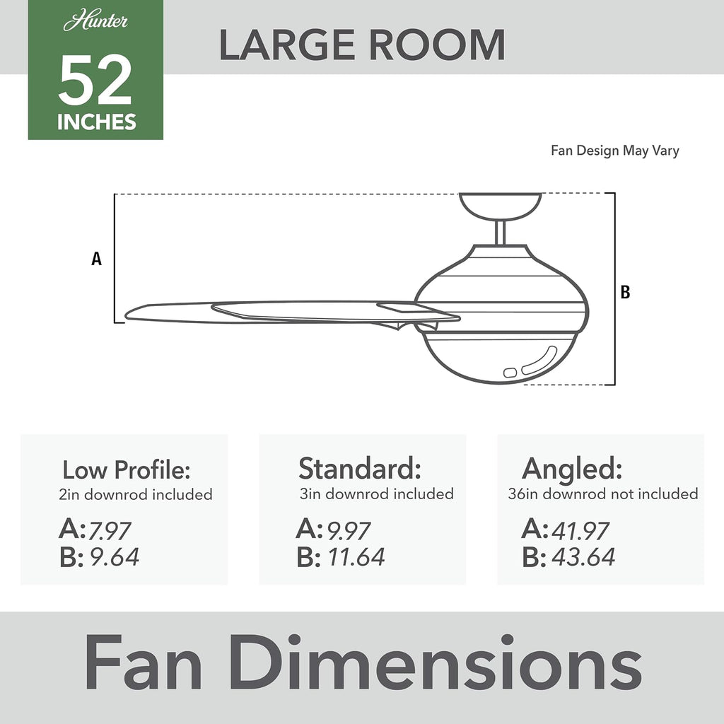 Hunter Fan 52 inch Ceiling Fan with No Light, Outdoor or Indoor Matte Black Ceiling Fan for Porch, Living Room, Office, Kitchen, Garage, 3 Blades (Renewed)