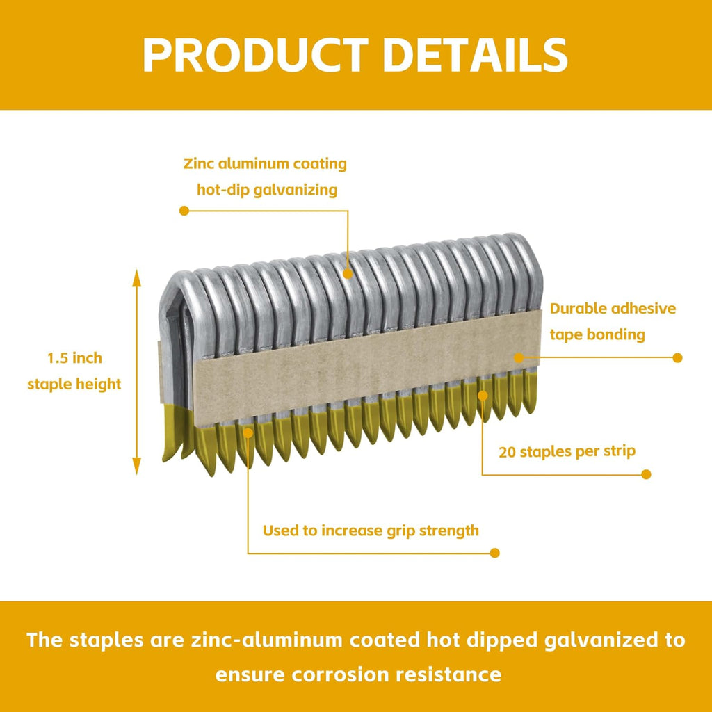 DFS9150B1G Galvanized Barbed Staples, 1.5 Inch, 960 Pack, for DEWALT 9GA Cordless Fencing Stapler