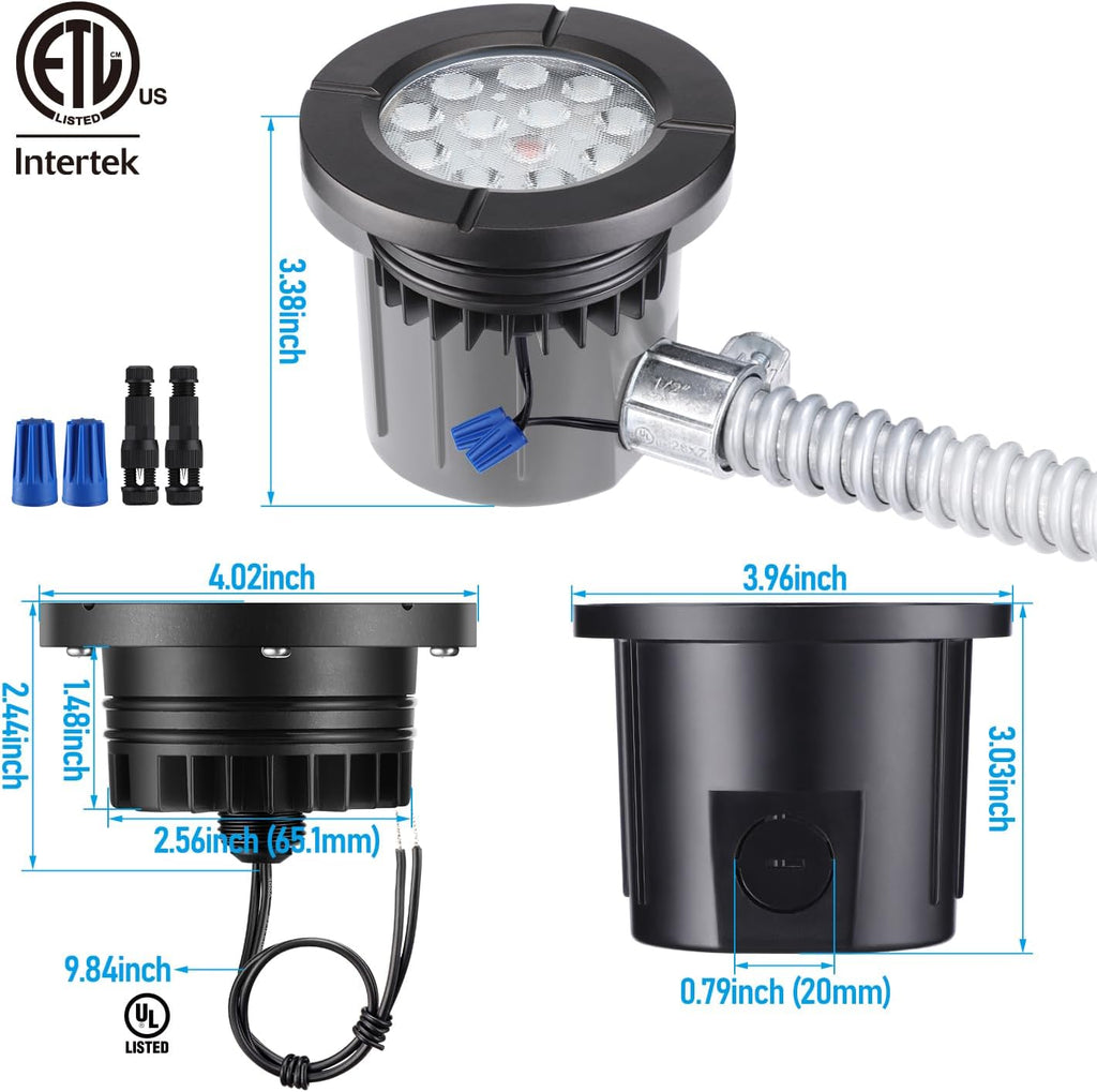LEONLITE Dia. 4 Inch 5CCT Well Lights Landscape LED In Ground, Flat Top, 5 Color Temperature Selectable, 12-24V AC/DC CRI90 Low Voltage Outdoor Garden Landscaping, Black Aluminum Housing, Pack of 6