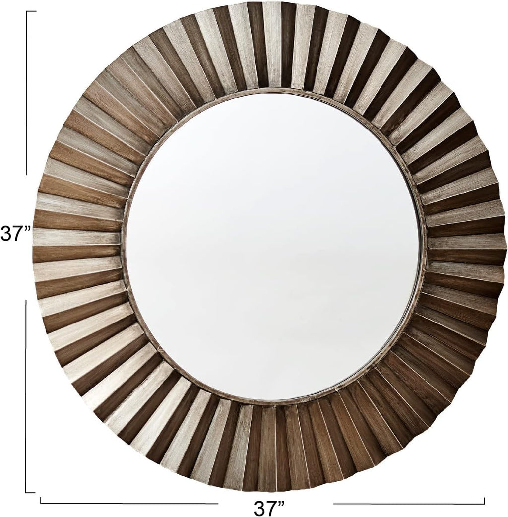 Household Essentials Round Metal Frame Decorative Sunburst Wall Mirror, Bronze