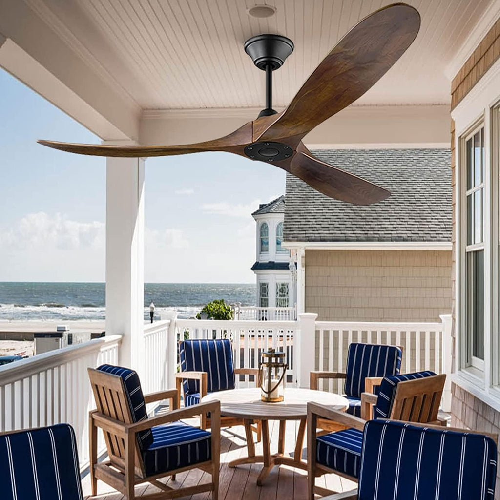 Ceiling Fan without Lights, 60 Inch Outdoor/ Indoor Damp Ceiling Fan 3 Blade low profile Ceiling Fan with Noiseless Energy Efficient DC Motor for Patio Farmhouse Bedroom (60 inch, Walnut Ceiling Fan)