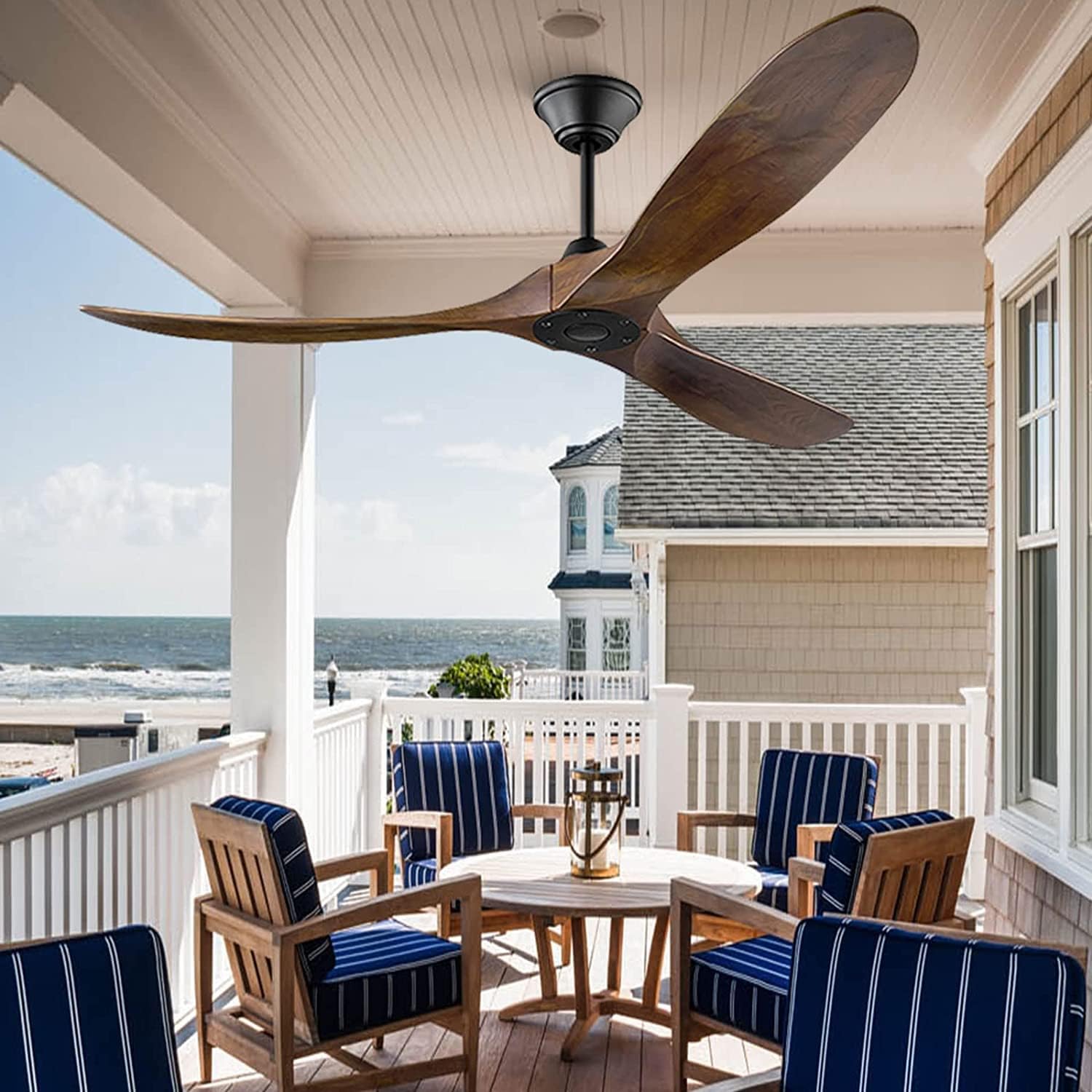 Ceiling Fan without Lights, 60 Inch Outdoor/ Indoor Damp Ceiling Fan 3 Blade low profile Ceiling Fan with Noiseless Energy Efficient DC Motor for Patio Farmhouse Bedroom (60 inch, Walnut Ceiling Fan)