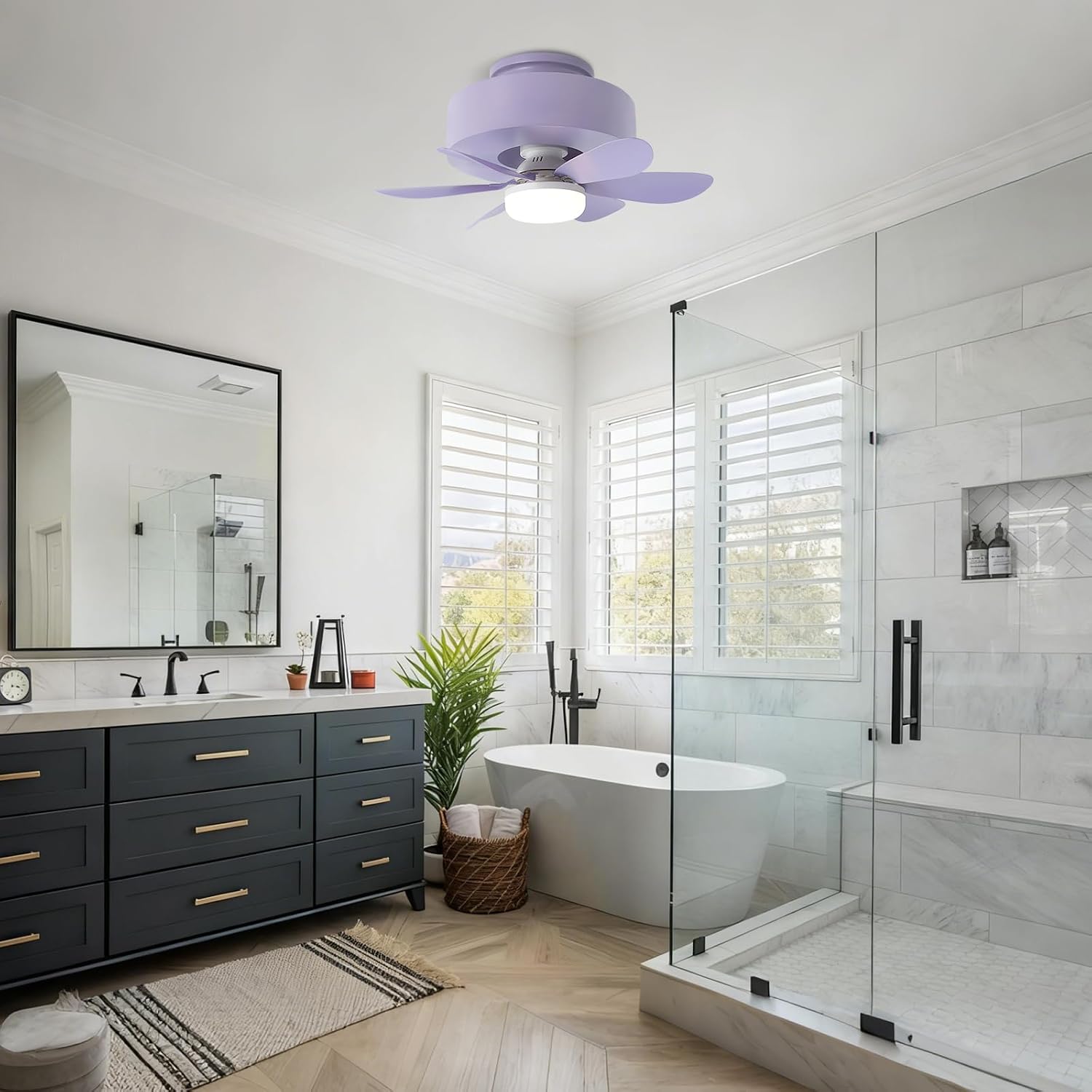 Nordic Retro Round Purple Resin Semi-Recessed Fan Ceiling Light, Simple Style, Ceiling Lighting, Corridor Lighting, Entrance, Toilet