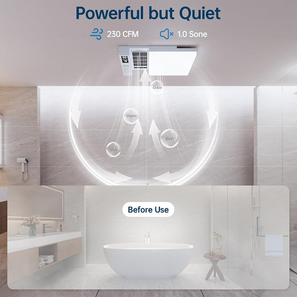 Smart Bathroom Exhaust Fan with Bluetooth Speaker and Light & Humidity Sensor, Powerful 230CFM Exhaust Fan with Alexa/App/Remote Control, Auto-On Humidity & Odor Sensor, Quiet 2.0 Sone (White)