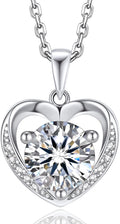 MomentWish Heart Necklace for Women Moissanite, Simulated Diamond, 925 Sterling Silver