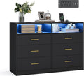 VASAGLE Custos Collection - Dresser for Bedroom, with LED Lights and Power Strip, Chest of Drawers, Modern, TV Stand for Living Room, 6 Drawers, 15.8 x 46.9 x 32 Inches, Ink Black ULTS316BC01S