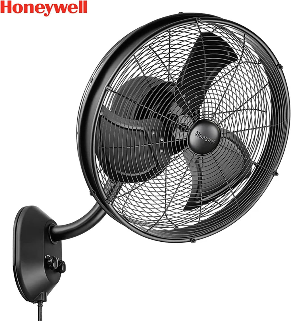 Honeywell Outdoor Wall Mount Oscillating Wet Rated Fan, Strong Airflow, 3 Speeds, 300 Degree Oscillation, 8 Foot Corded Electric, Matte Black