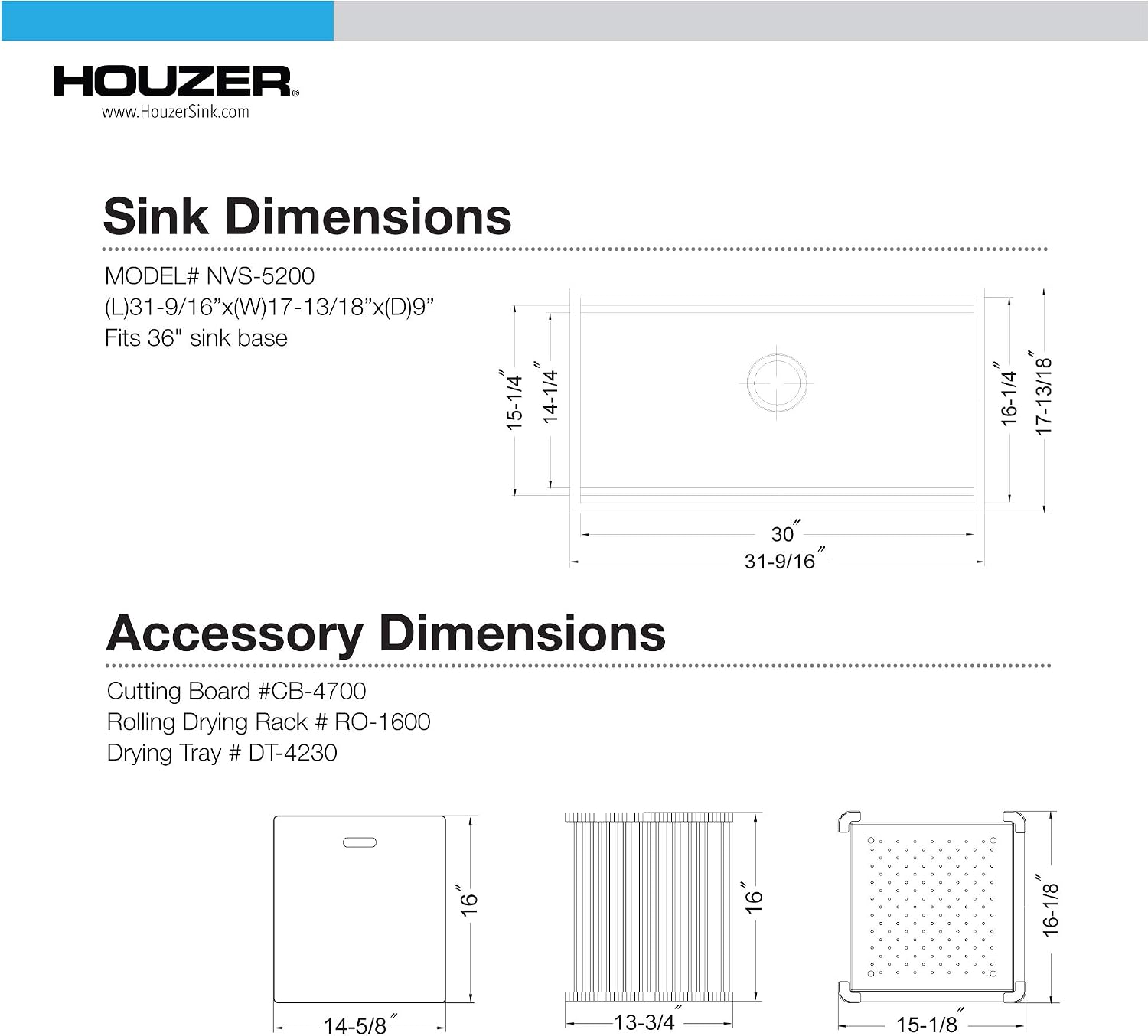 Houzer Novus Stainless Steel Kitchen Sink: 32 Inch Undermount Dual Platform Workstation Kitchen Sink with Accessories, Durable & Versatile, Essential for Home & Apartment: NVS-5200