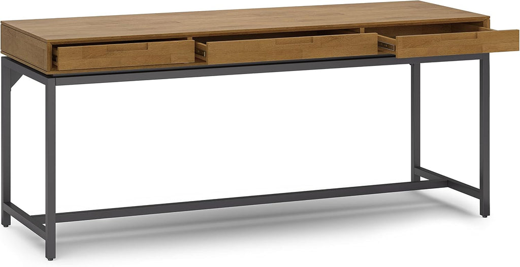 SIMPLIHOME Banting Desk - 72 Inch Wide Solid Wood and Metal Writing Desk in Medium Saddle Brown, Modern Industrial Home Office Computer Table for Study with 2 Drawers and Flip-Down Keyboard Tray