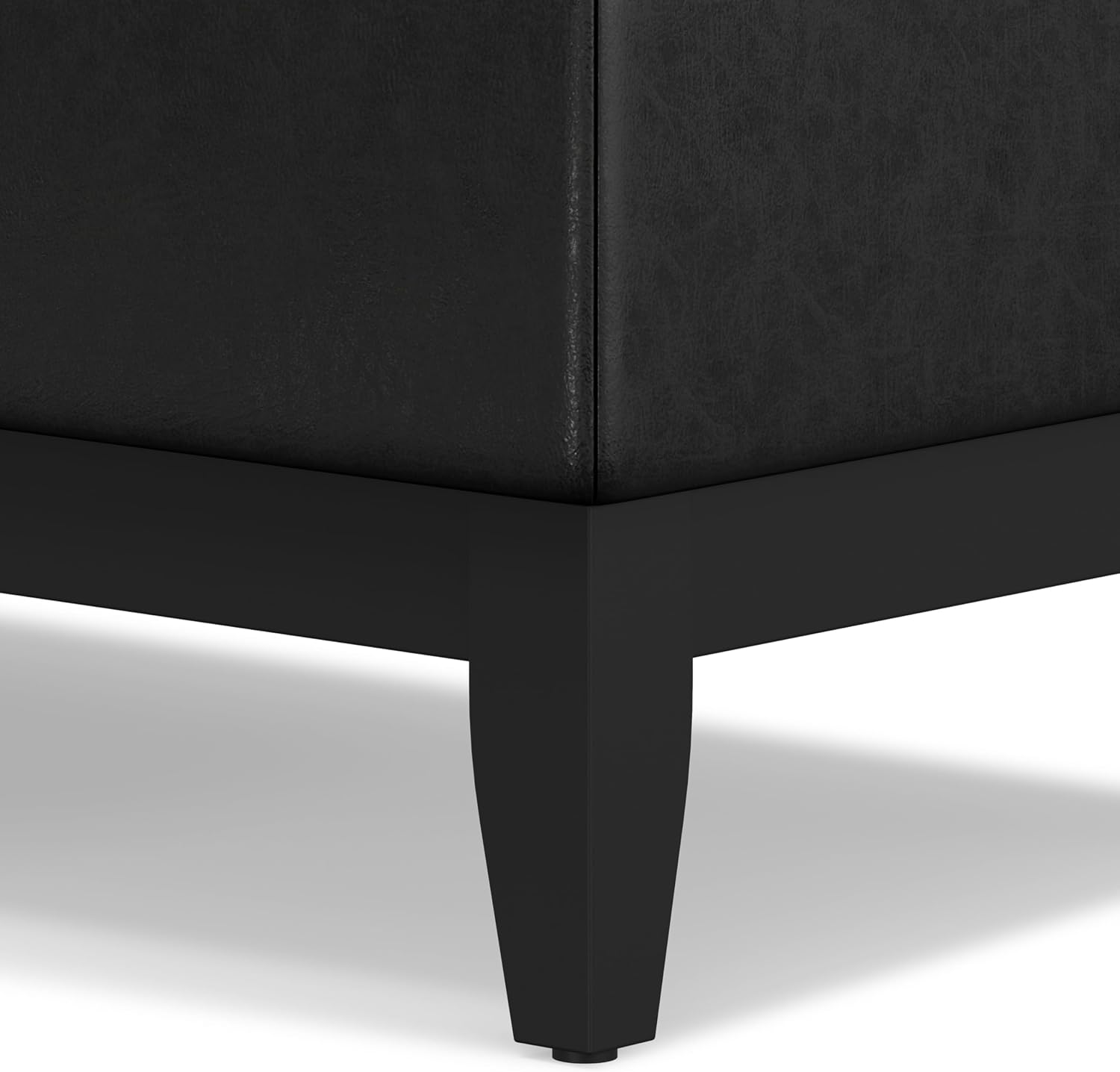 SIMPLIHOME Oregon Storage Ottoman Bench with Tray - 42 inch Wide Upholstered Vegan Leather Rectangle Ottoman Bench in Distressed Black, Transitional Tufted Ottoman for Living Room with Lift-Up Lid