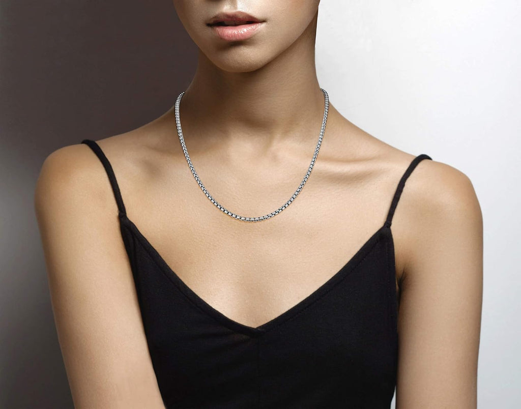 Miabella Solid 925 Sterling Silver Italian 3.5mm Square Link Round Box Chain Necklace for Women Men, Made in Italy