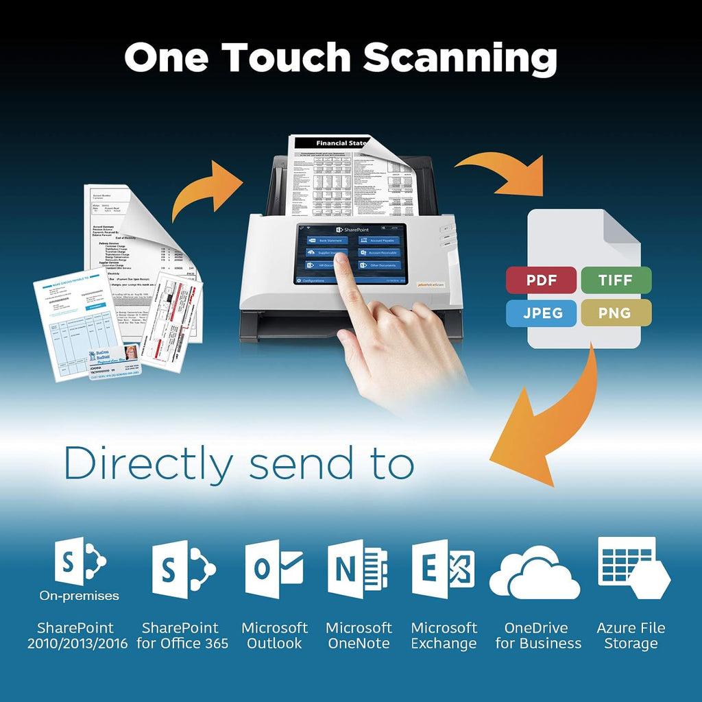 Plustek eScan SharePoint - Network Document Scanner Dedicated for Microsoft SharePoint and Office 365 – Standalone (PC-Less), 7' Color Touchscreen – 50-Sheet Automatic Document Feeder