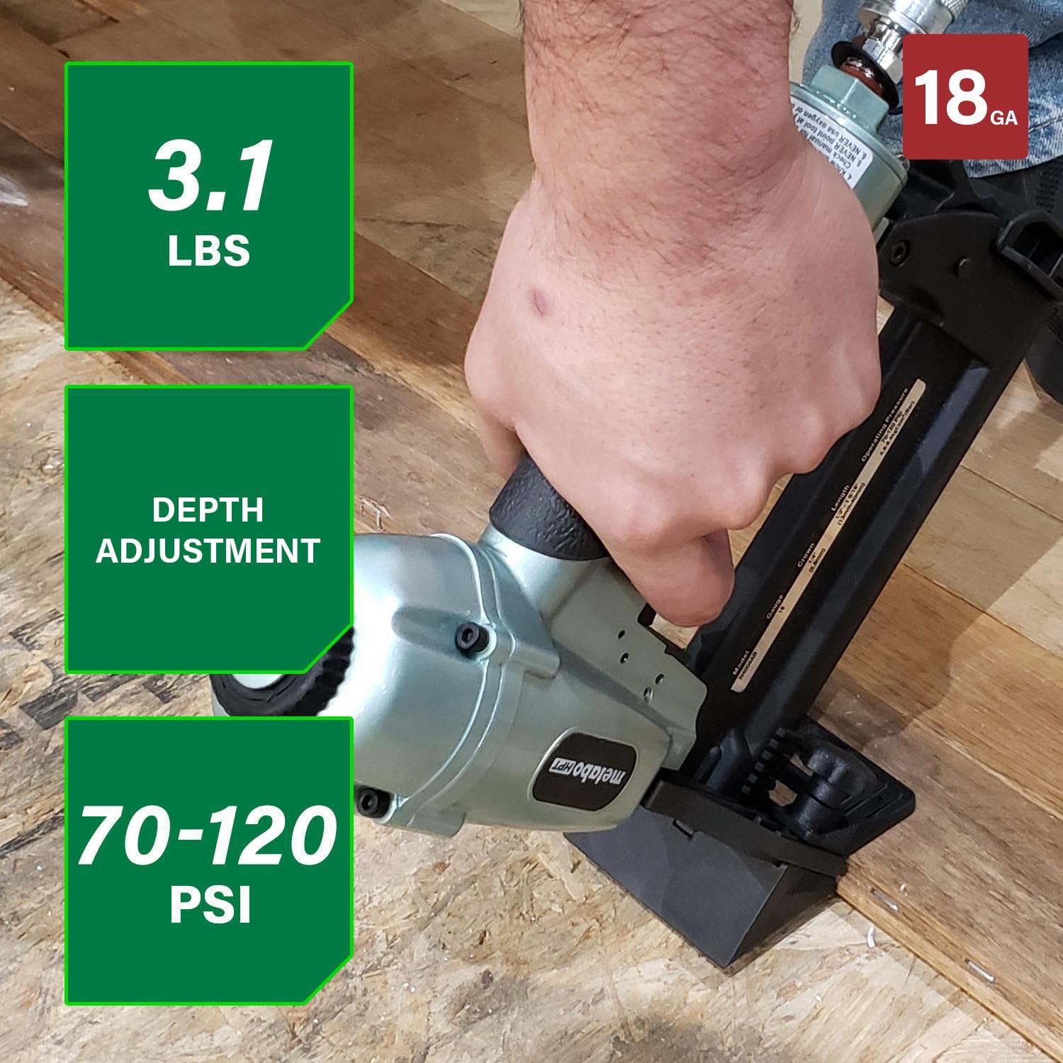 Metabo HPT Flooring Stapler, Pro-preferred Pneumatic Power Nailers, Power Stapler for Hardwood Flooring, 18 Gauge, 1/4' Staples, Length 1/2' to 1-9/16', N4004AB