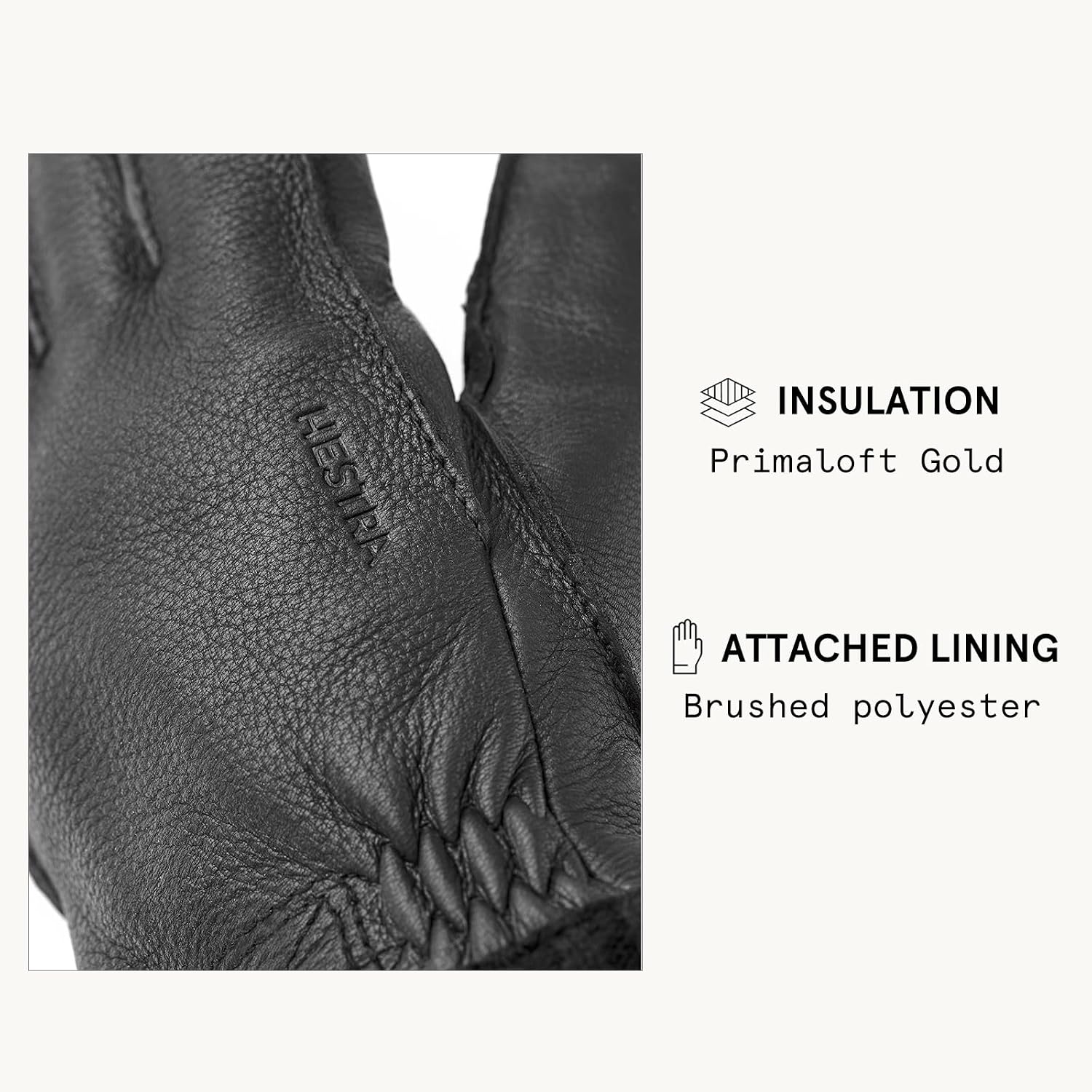 Hestra Deerskin Primaloft Rib Glove, Insulated Leather Glove for Work & Everyday Use