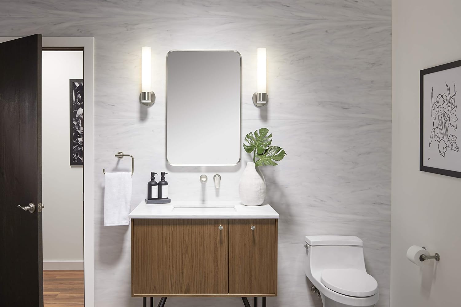 Kohler 26052-BNL Essential Rectangular Bathroom Mirrors, Bathroom Mirrors for Over Sink, 22 in. W x 34 in. H, Brushed Nickel
