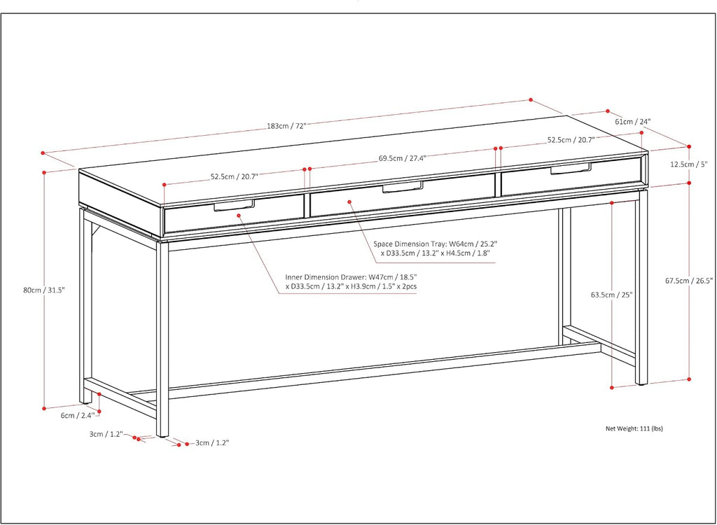 SIMPLIHOME Banting Desk - 72 Inch Wide Solid Wood and Metal Writing Desk in Medium Saddle Brown, Modern Industrial Home Office Computer Table for Study with 2 Drawers and Flip-Down Keyboard Tray