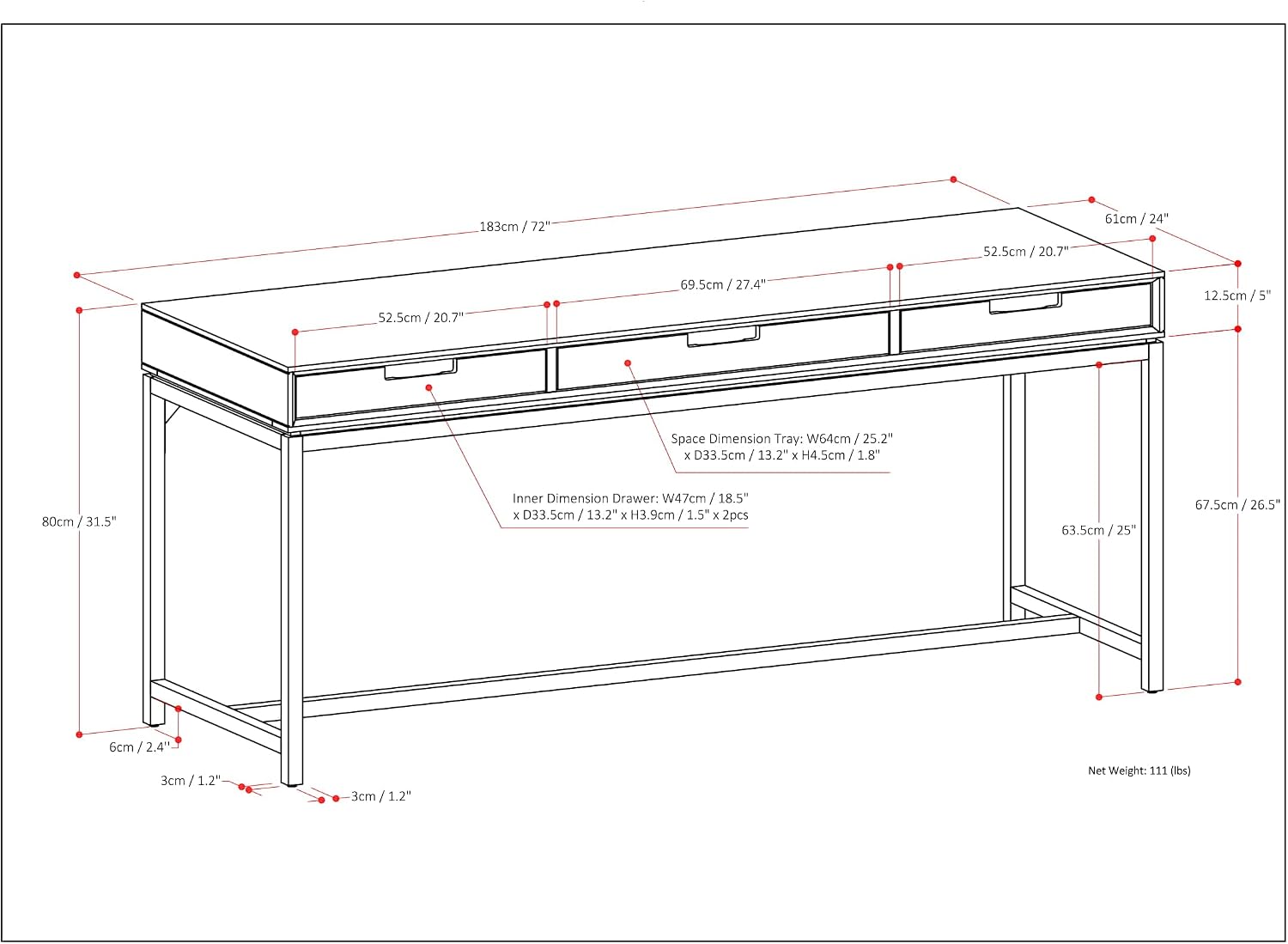 SIMPLIHOME Banting Desk - 72 Inch Wide Solid Wood and Metal Writing Desk in Medium Saddle Brown, Modern Industrial Home Office Computer Table for Study with 2 Drawers and Flip-Down Keyboard Tray
