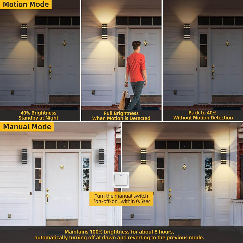 SHIMR Motion Sensor Outdoor Wall Lights 2 Pack, Dusk to Dawn Outdoor Sconce Lights with Bulbs, Aluminum Exterior Lighting Fixtures Wall Mount, Waterproof Outside Light for House Porch [ETL Listed]