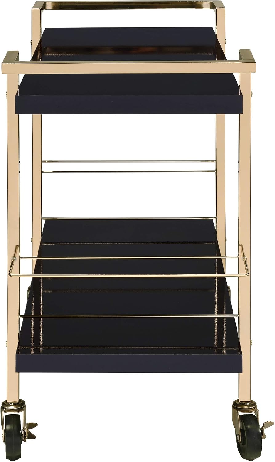 OSP Home Furnishings Alios Modern Serving Cart, Black Gloss Finish and Gold Frame