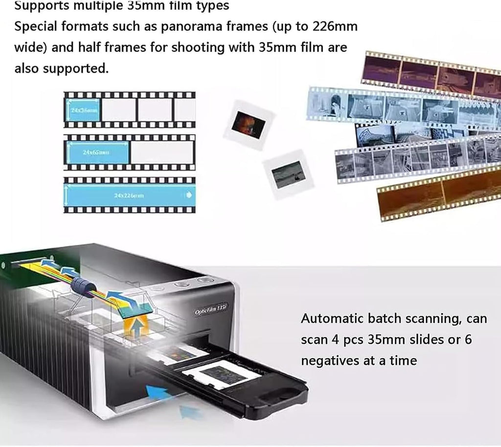 Digital Film Scanner, 35mm Film and Slide Digitizer, with 7200dpi Resolution and 3.6D Dynamic Density, Dust/Scratch Repair and Software Editing, for Office
