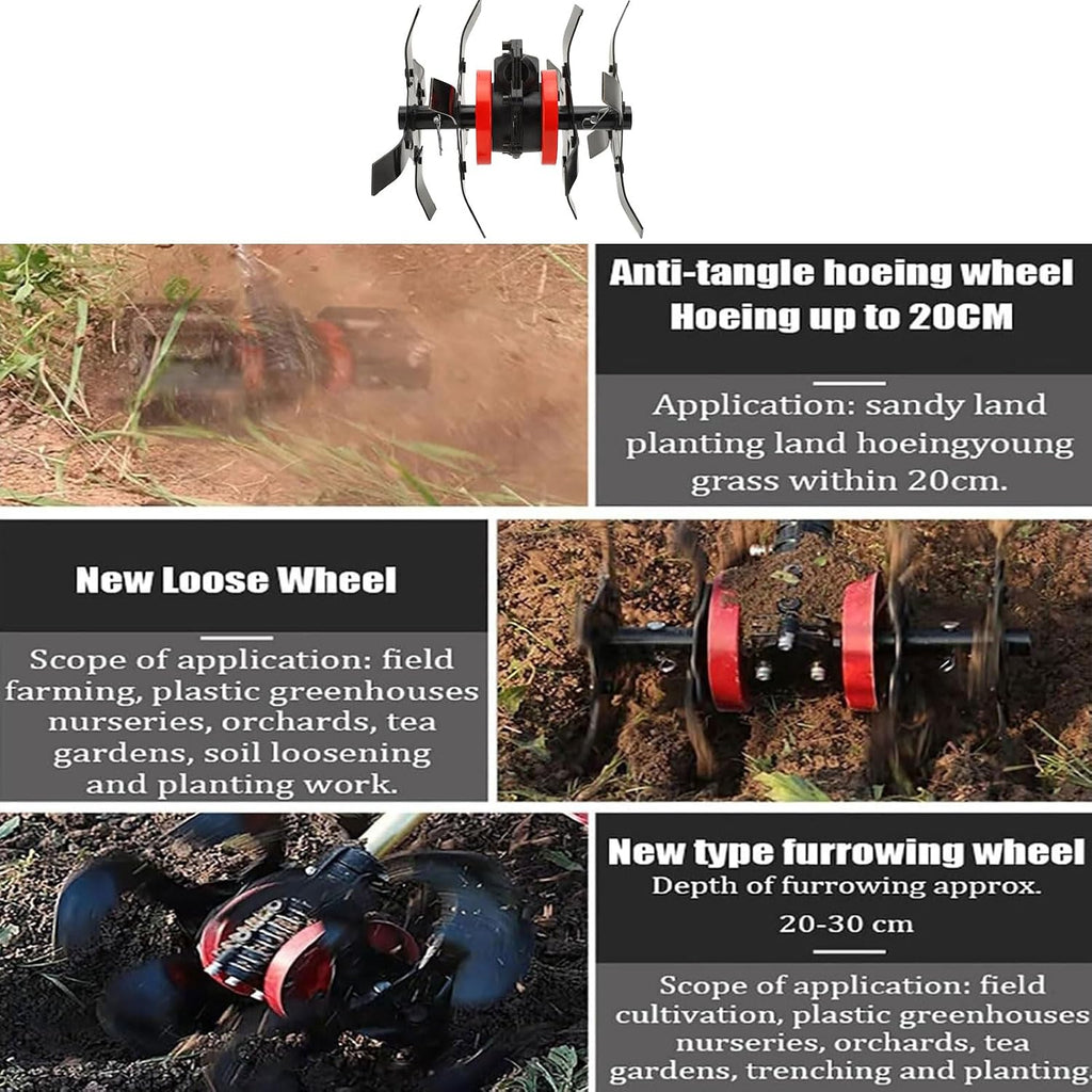 Cultivator Tool Wheel, Electric Tiller Wheel for Lawn Mower, 2 in 1 Multipurpose Weeder and Soil Loosener, 28mm 9 Teeth Aluminum Alloy Wheel with Premium Traction for Gardening and