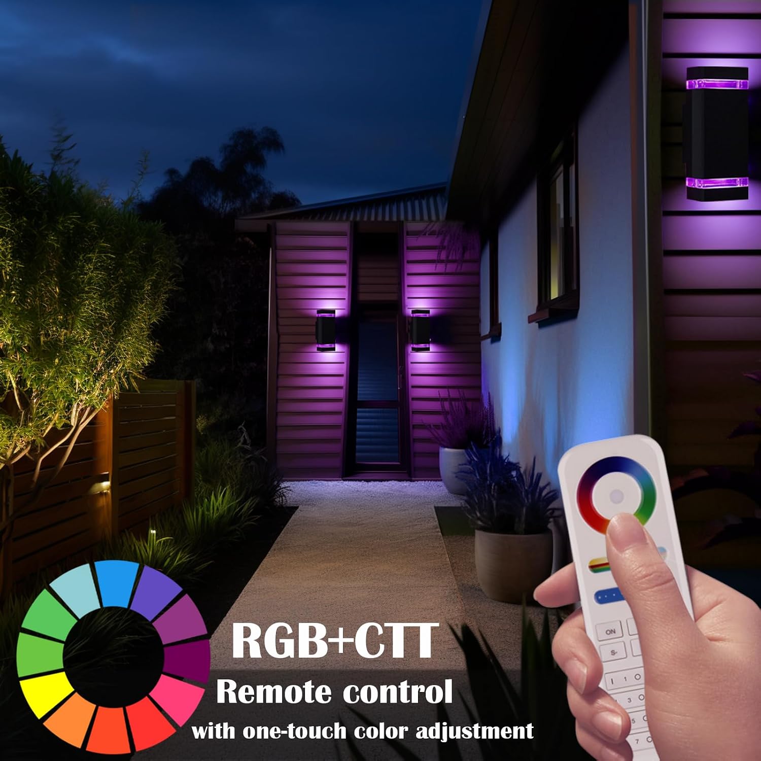 iYogaled Smart Wall Light, RGB Outdoor Light Fixture with Mi.Light Remote Control, Warm White and RGB-CCT 1000lm Color Changing Outdoor Wall Lights with Smart Light Bulb GU10 (2 Pack)