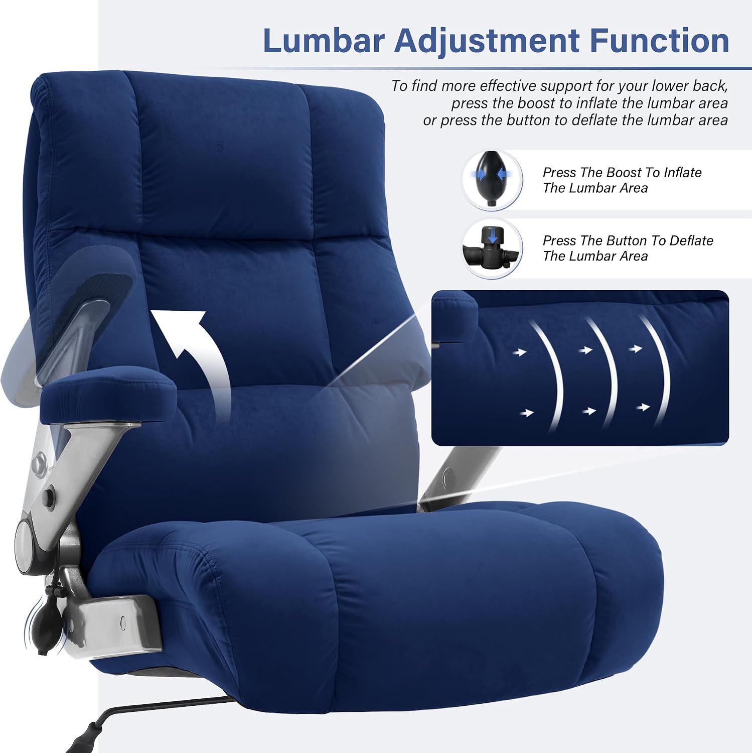 Big and Tall Office Chair 700lbs- Executive Desk Chair with Adjustable Lumbar Support 3D Flip UP Arms- Heavy Duty Quiet Wheels Metal Base Ergonomic Computer Chairs, Blue