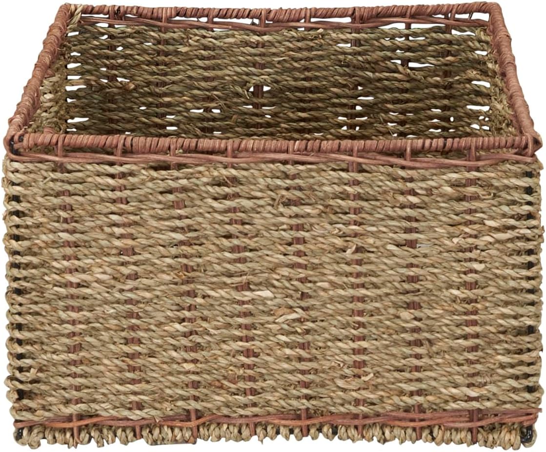 Household Essentials 5 Drawer Seagrass Wicker Storage Tower with Handwoven Rattan Design and Strong Metal Frame, Natural Rustic Modern Finish