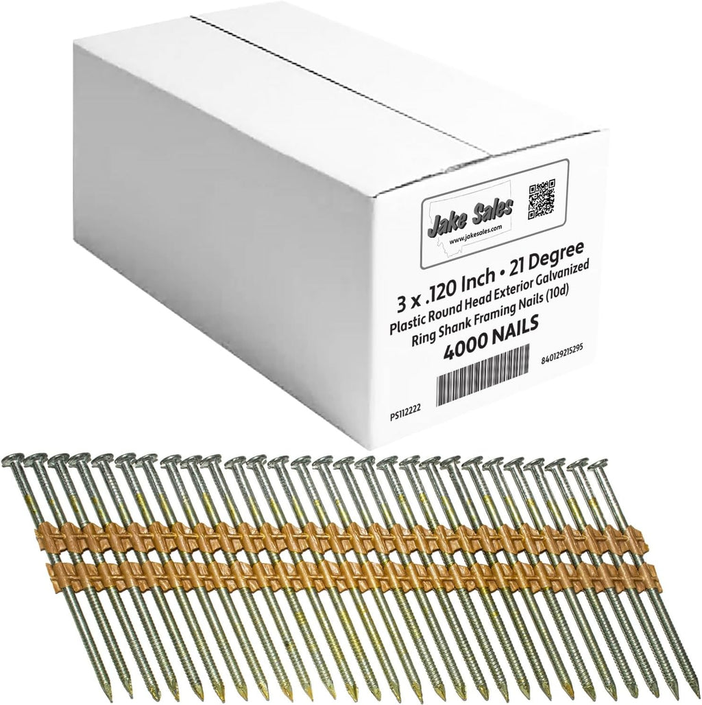 3' x .120' - 10d - 21 Degree Plastic Strip - Ring Shank - Vinyl Coated, Hot Galvanized Full Box ~4000 Nails