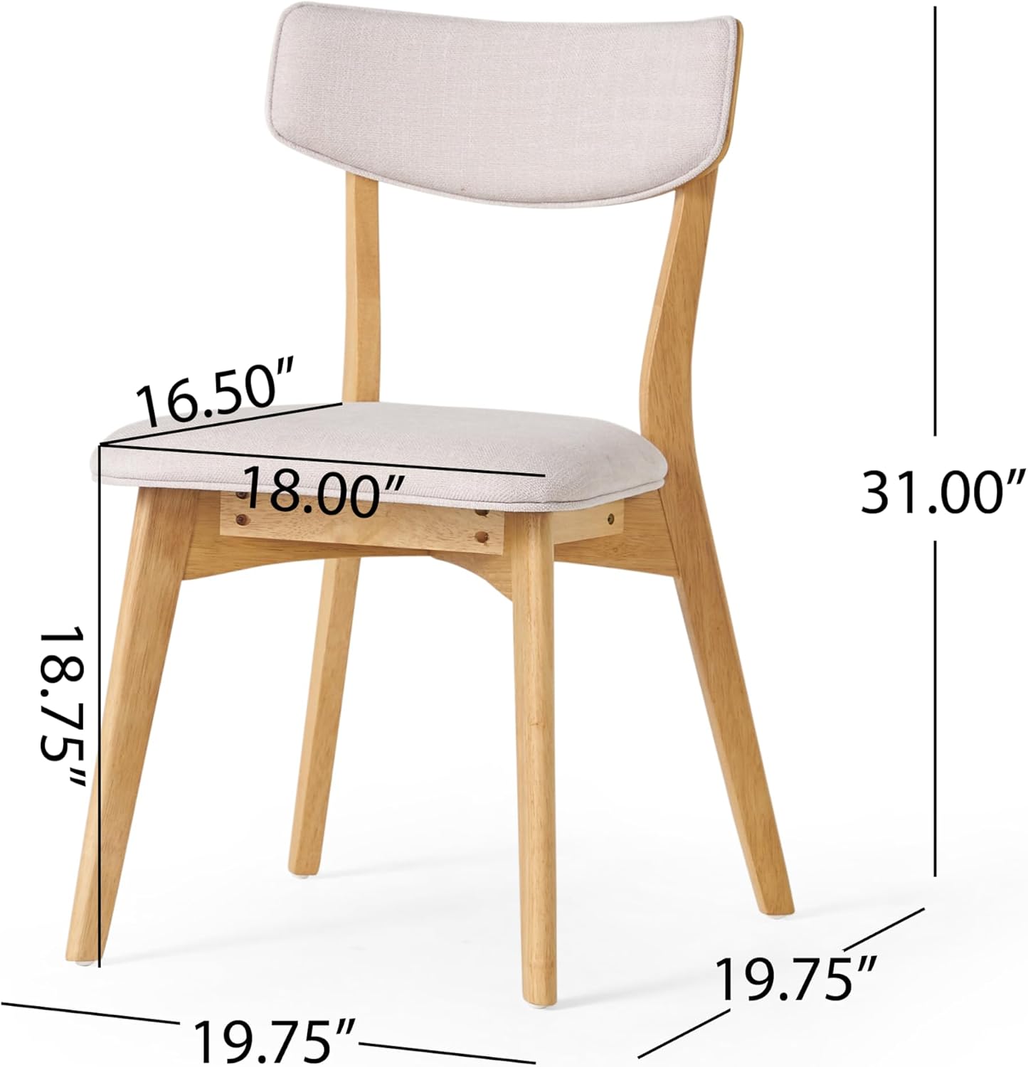 Christopher Knight Home Megann Mid-Century Wood Dining Set with Fabric Chairs, 5-Pcs Set, Natural Oak / Light Beige