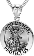 US Jewels Men's 925 Sterling silver 33mm Saint Michael Medal Antique Finish Round Pendant Necklace, 22in to 26in