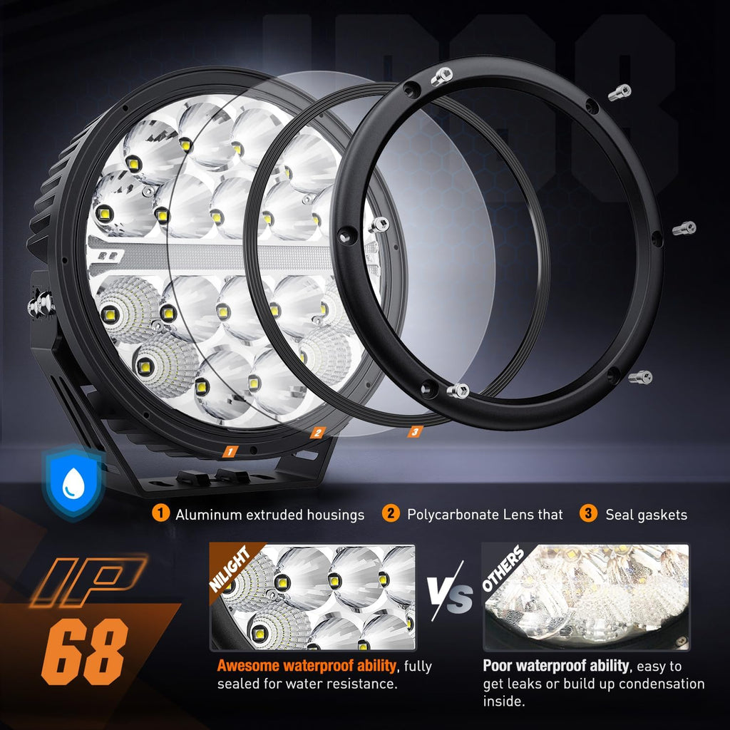 Nilight LED Offroad Driving Lights with Amber DRL 2PCS 7 Inch Round 90W IP68 Spot Flood Combo Work Light Bar with 12 AWG DT Connector Wiring Harness Kit for 4x4 Truck ATV UTV SUV