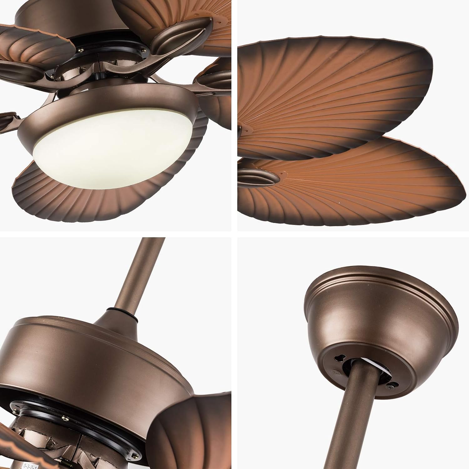LOYALHEARTDY Outdoor Paddle Fan for Outdoor 52-Inch Tropical Ceiling Fan with LED Light Kit Remote Control,3 Speed & 3 Lighting Colors & Smart Timing, Indoor/Outdoor Quiet Palm Ceiling Fan Lights