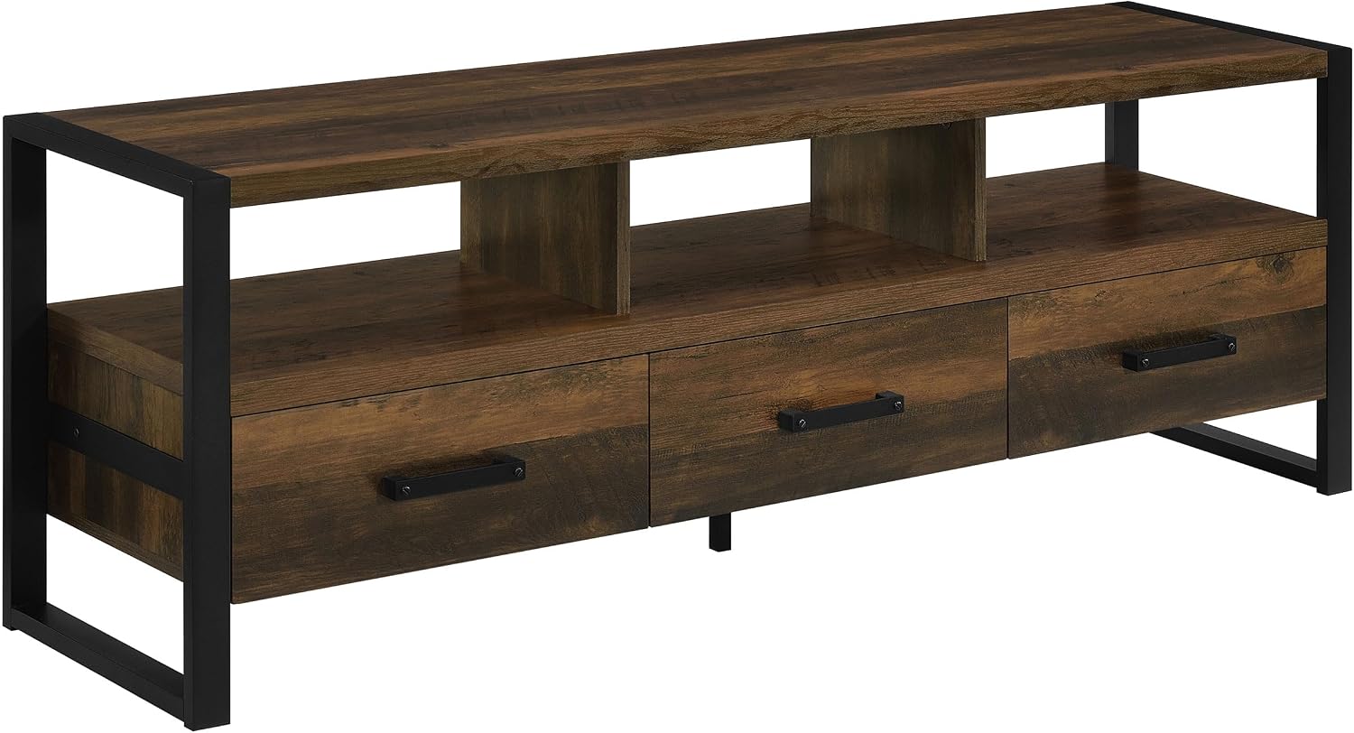 Coaster Home Furnishings - James - Engineered Wood - 60-Inch 3-Drawer TV Stand and Black Metal Finish - Living Room - Dark Pine - 704282