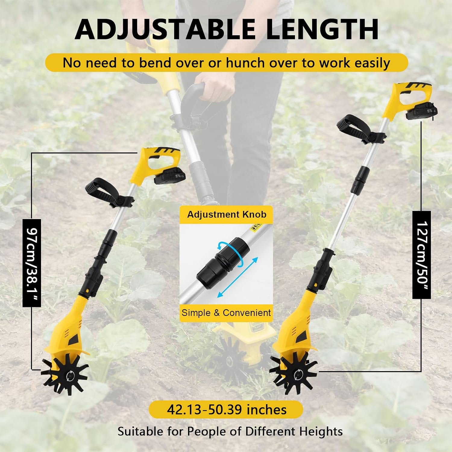20 V Cordless Tiller Cultivator, 250 RPM Electric Rototiller for Gardening,4' Wide Cultivation, Battery Included 1Battery